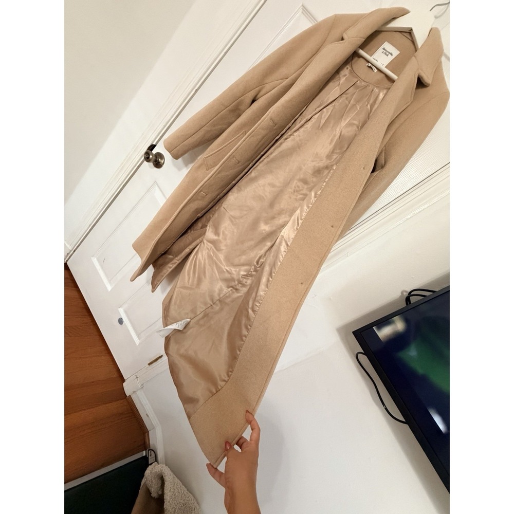 Abercrombie The A&F Dad Coat Camel Wool Blend Long Overcoat Quiet Luxury Size S - Picture 6 of 10
